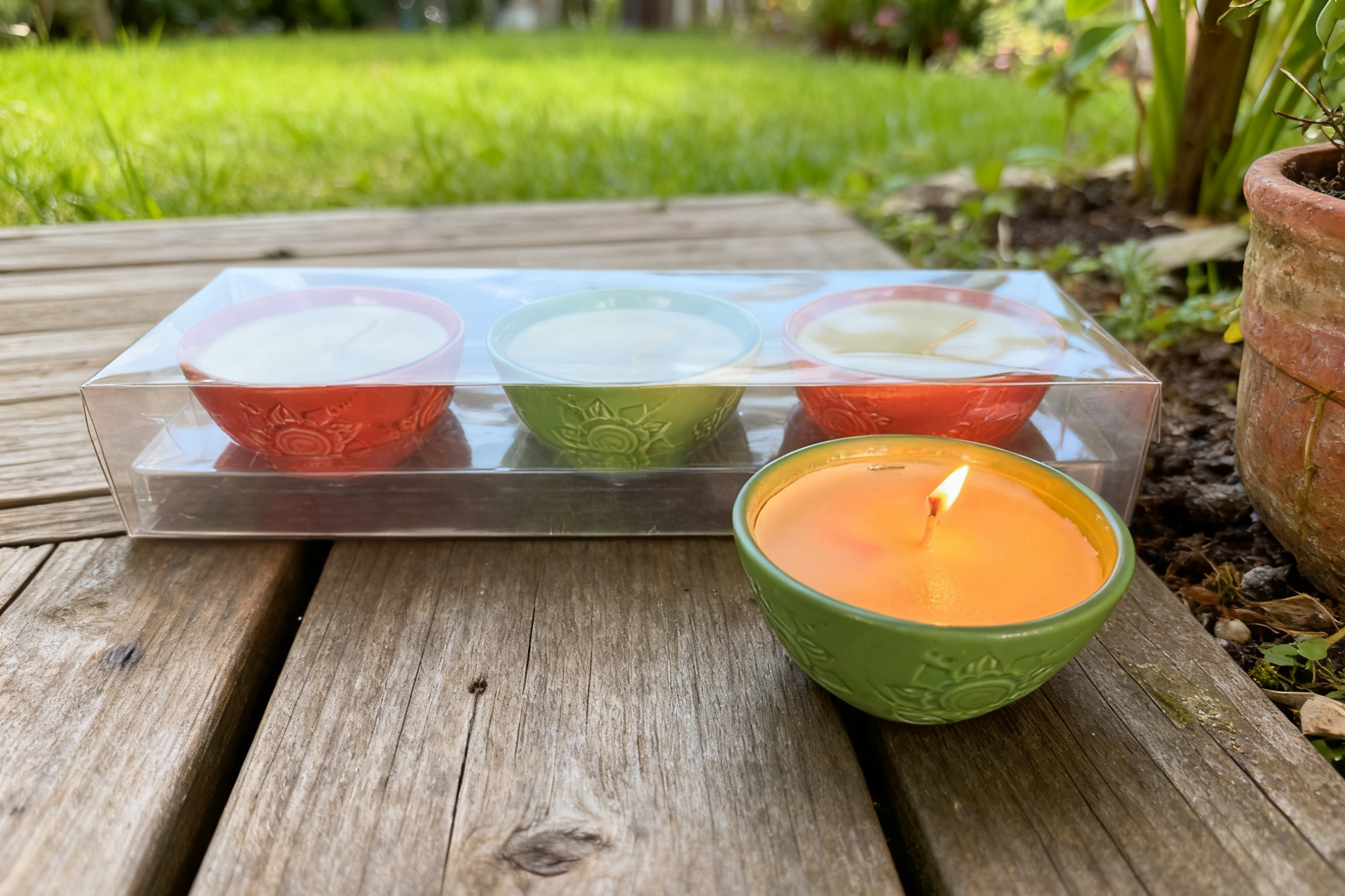 3pk Embossed Ceramic Candle